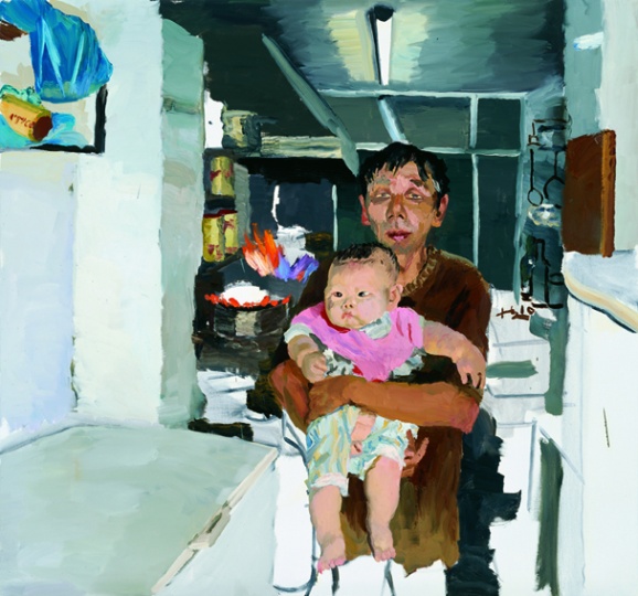 《树军和他的胖儿子》 140x150cm 布面油画 2010

