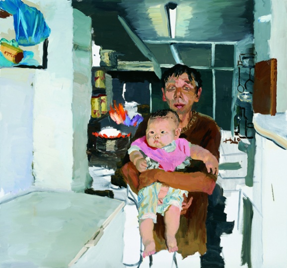 《树军和他的胖儿子》 140x150cm 布面油画 2010
《树军和他的胖儿子》 140x150cm 布面油画 2010