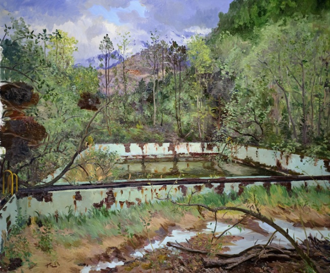 《长树的游泳池》 250x300cm 布面油画 2012
《长树的游泳池》 250x300cm 布面油画 2012