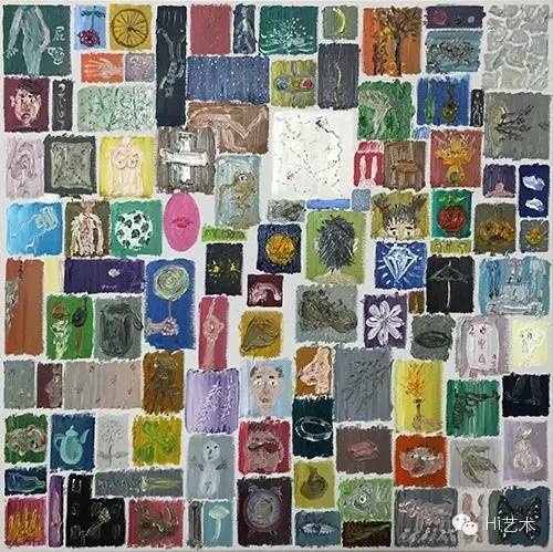 欧阳春 《尘埃》 100×100cm 布面油画、纸本拼贴 2015
欧阳春 《尘埃》 100×100cm 布面油画、纸本拼贴 2015