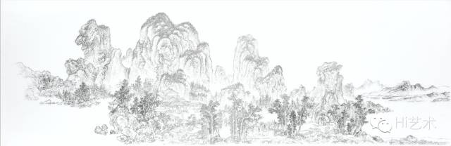 陈浚豪 《临摹元赵原仿燕文贵、范宽山水图》 91×275cm 不锈钢蚊钉、画布、木板 2013
陈浚豪 《临摹元赵原仿燕文贵、范宽山水图》 91×275cm 不锈钢蚊钉、画布、木板 2013