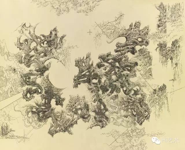 梁巨廷 《山石禅之三十六》 137×168cm 水墨绢本 2008
