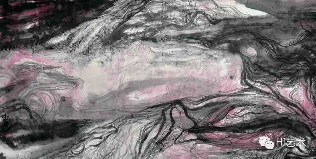 沈爱其 《慢行足迹》168×361cm 水墨设色纸本 2012
沈爱其 《慢行足迹》168×361cm 水墨设色纸本 2012