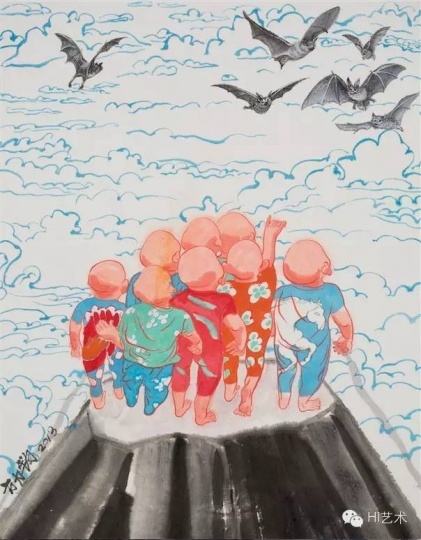 方力钧 《2013》 44.5×35cm 纸本水墨 2013
