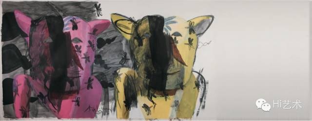 李山 《阅读系列 - 两个老虎头》 591×228cm 丙烯画布 2009
李山 《阅读系列 - 两个老虎头》 591×228cm 丙烯画布 2009