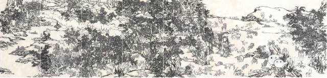 杨诘苍 《十一日谈系列:白描芥子园》 273×143cm×8条幅 墨、矿物彩、绢本 ( 裱于布面 ) 2009-2014
杨诘苍 《十一日谈系列:白描芥子园》 273×143cm×8条幅 墨、矿物彩、绢本 ( 裱于布面 ) 2009-2014