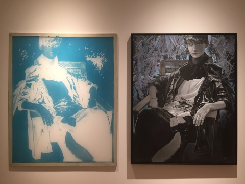 熊宇作品《阅读课》，左为丝网版画，右为布面油画
