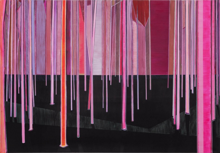《桃杆》 140×200cm 布面丙烯 2014
《桃杆》 140×200cm 布面丙烯 2014