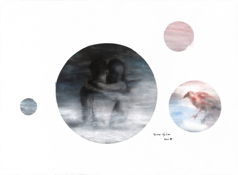 郭晋2015年新作《游离者的臆想片段NO.9》，57×77cm，纸本色粉
