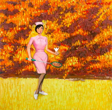 王兴伟  《无题（护士打羽毛球）》135×135cm   布面油画  成交价：160万港元
