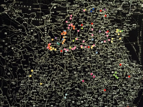 吕胜中1980年至2000年民间文化采风与田野调查地图（局部）
