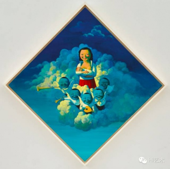 Lot1088 刘野《麦当娜和淘气的男孩（蓝色）》 141×141cm布面油画及丙烯 1998 估价：450至700万港元
