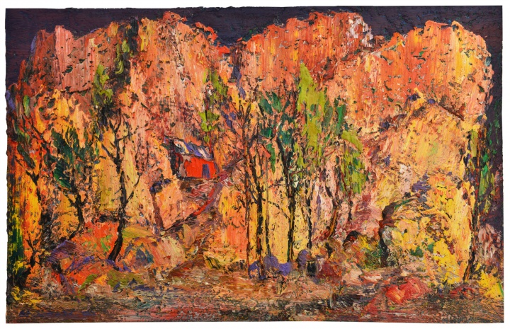《古寺苍岩》 160×250cm 布面油画 2015年
《古寺苍岩》 160×250cm 布面油画 2015年