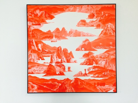 李世贤2011年装作的 《Between Red 136》150×150cm 麻布油画
