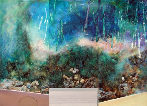 刘彦强《湖未完之一》  80x170cm 3组 布面油画  2015
