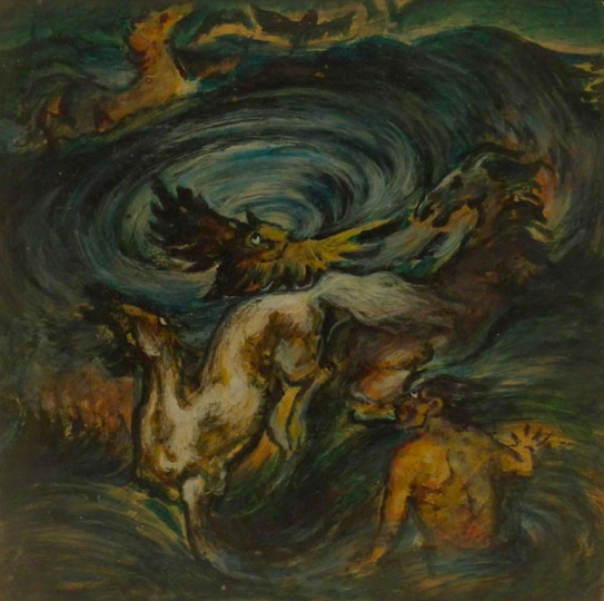 《洪》35×35cm 胶版水粉 1983
