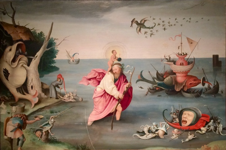 木木美术馆部分藏品，此为 Follower of Hieronymous Bosch 《Saint Christopher carrying the Christ Child through a sinful world》 64x94 cm oil on panel 1525
