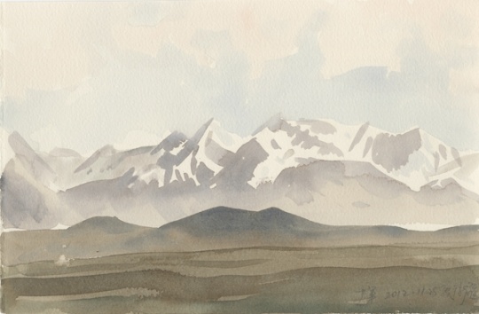 《戈壁雪山》 28.3×18.6cm  水彩171-62 2012