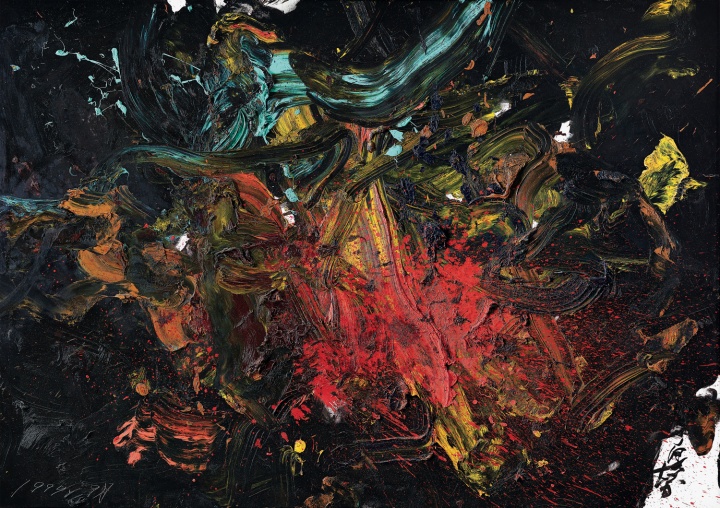 白发一雄 《秘火》布面油画 185x262.5cm 1999年作 为何式家族集团于保利香港2015年春季拍卖会上购得
