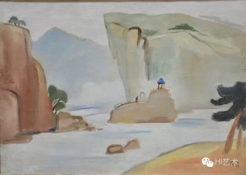 关良《山水凉亭》 57x80cm 油彩画布 1940
