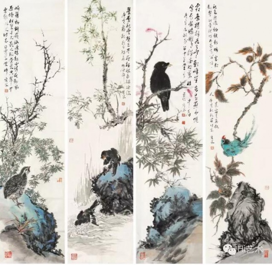 许宏泉 《花鸟》 136×34cm×4 纸本
