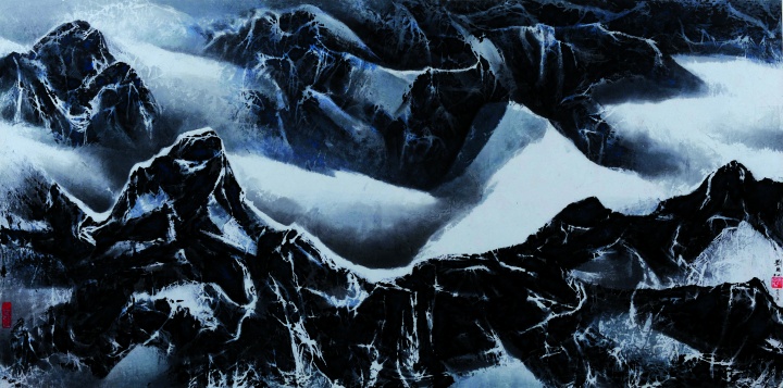 《沉默的雪山》 94.4×188.5cm 水墨纸本 2015
《沉默的雪山》 94.4×188.5cm 水墨纸本 2015