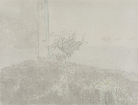 韩冬 《在墙角》59.5×78cm  皮纸水墨 2015
