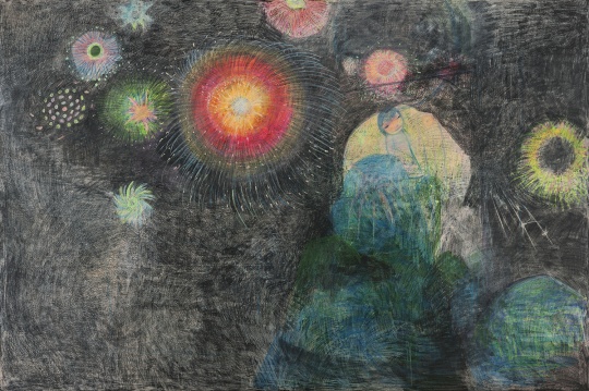 这幅画名为《烟火》,虽然尺幅很大(200×300cm),但是忻洛汀表示这幅用油画棒完成的作品用时并不多,是在一种放松的状态下进行的
这幅画名为《烟火》,虽然尺幅很大(200×300cm),但是忻洛汀表示这幅用油画棒完成的作品用时并不多,是在一种放松的状态下进行的