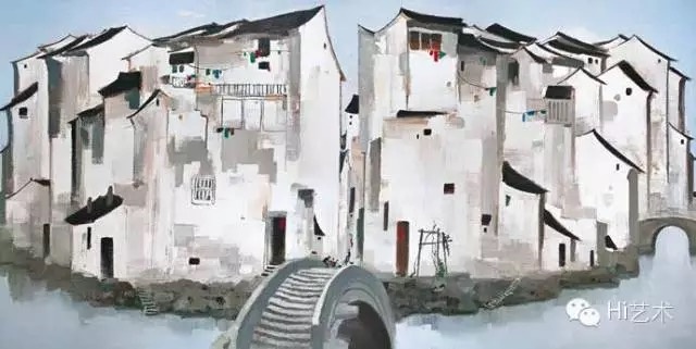 吴冠中 《周庄》 148×297cm 油彩画布 1997
吴冠中 《周庄》 148×297cm 油彩画布 1997