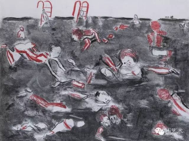《游泳池》 44.5×59.5cm 纸本素描 2015
《游泳池》 44.5×59.5cm 纸本素描 2015