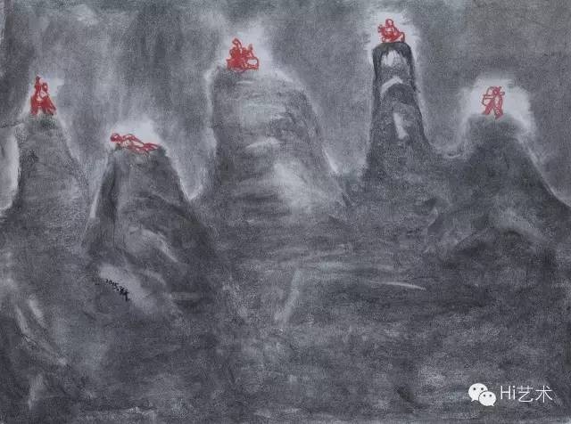 《五指山》44.5×59.5cm 纸本素描 2015
