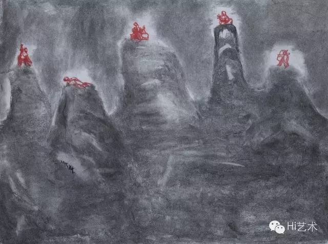 《五指山》44.5×59.5cm 纸本素描 2015
《五指山》44.5×59.5cm 纸本素描 2015