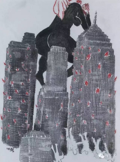 《大楼盘》 59.5×44.5cm纸本素描 2015
《大楼盘》 59.5×44.5cm纸本素描 2015