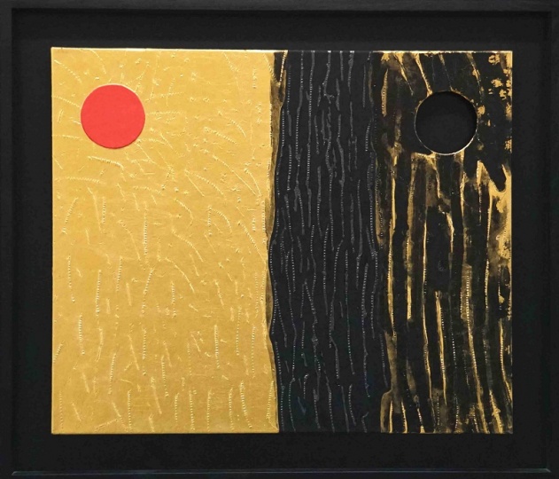 华氏画廊 关根伸夫《日月图》60.6x72.7cm 和纸18k金箔 2008年
华氏画廊 关根伸夫《日月图》60.6x72.7cm 和纸18k金箔 2008年