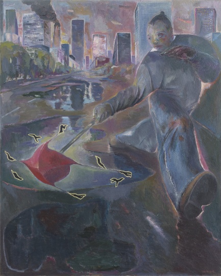 《顶风车》193×155cm 布面油画 2008
《顶风车》193×155cm 布面油画 2008