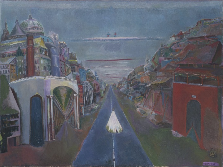 《走天丝 》162×216cm 布面油画 2009
《走天丝 》162×216cm 布面油画 2009