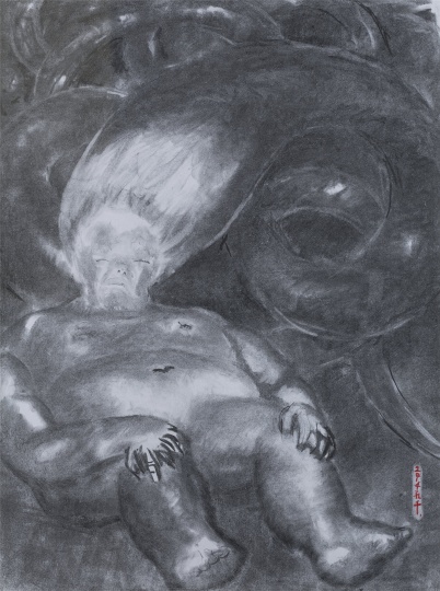 《被吹气的人》 59.5×44.5cm 纸本素描 2014
