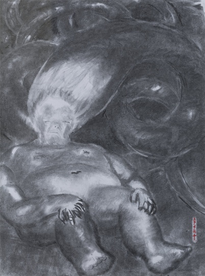 《被吹气的人》 59.5×44.5cm 纸本素描 2014
《被吹气的人》 59.5×44.5cm 纸本素描 2014