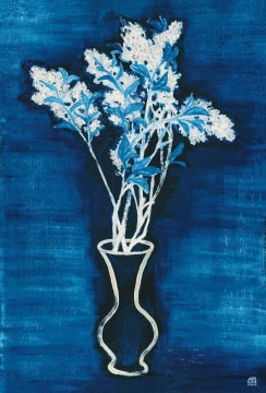 
推荐作品六：常玉 《蓝色背景的盆花》——夜场中最重要的作品

