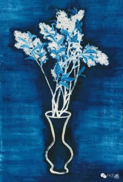 常玉 《蓝色背景的盆花》 72.5×46.5cm 布面油画 1956  成交价：3933万元
