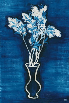 常玉  《蓝色背景的盆花》  72.5×46.5cm  布面油画  1956

成交价：3933万元  北京保利2016春拍

