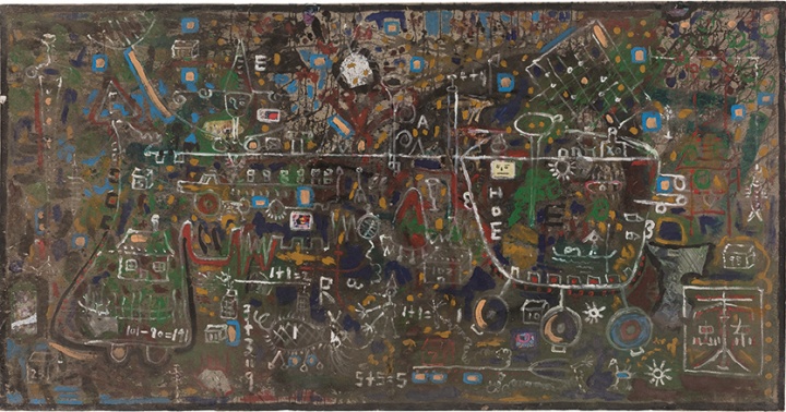 李忠东 《丛爸爸的养蜂场》 181.5×93.5cm 布面综合材料 2007
李忠东 《丛爸爸的养蜂场》 181.5×93.5cm 布面综合材料 2007