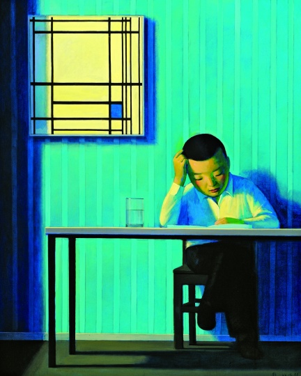 《自画像与蒙德里安》110x80cm 布面丙烯 1998
《自画像与蒙德里安》110x80cm 布面丙烯 1998