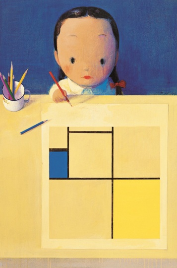 《她和蒙德里安》 120×80cm 布面丙烯 2003
《她和蒙德里安》 120×80cm 布面丙烯 2003