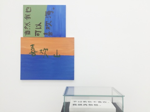 《喜欢山,当然我也可以喜欢海》 60×80cm、80×100cm、115×90×54cm 布面丙烯、展台、展柜、推车 2016
《喜欢山,当然我也可以喜欢海》 60×80cm、80×100cm、115×90×54cm 布面丙烯、展台、展柜、推车 2016