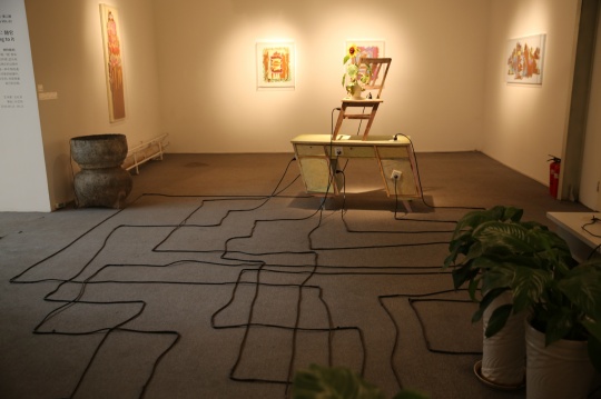 王礼军 《随它》尺寸可变 旧家具、粉笔、电线、胶带、植物 2016
王礼军 《随它》尺寸可变 旧家具、粉笔、电线、胶带、植物 2016