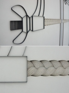 《屏风-玛拿西之锯》（局部）构成锯子的刀模同激光切割的图形之间形成的“出、入”关系