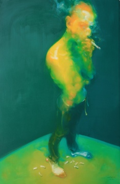 《抽烟的男子》 200×130cm 布面油画 2016
《抽烟的男子》 200×130cm 布面油画 2016