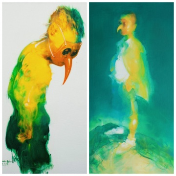 《鸟人》(右) 150×80cm 布面油画 2016
《鸟人》(右) 150×80cm 布面油画 2016