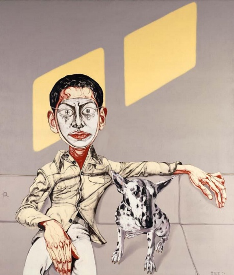 《面具系列 1996 第8号》 170×145cm   布面油画  1996
成交价：1264万港币（1264万人民币） 佳士得香港2007年春季拍卖会

